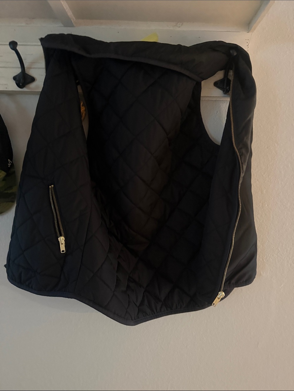 Old Navy Black Quilted Vest with Gold Zippers